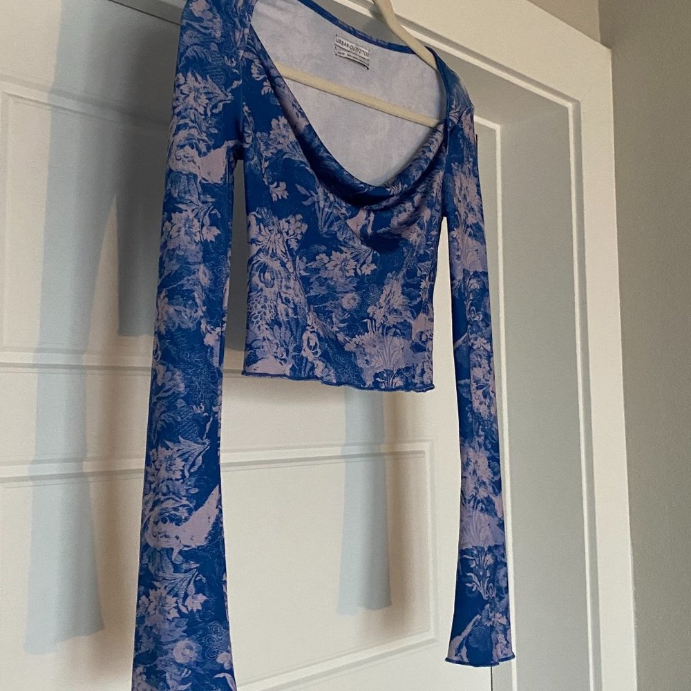 Urban Outfitters - Retro Print Slinky Long Sleeve Top - Size XS